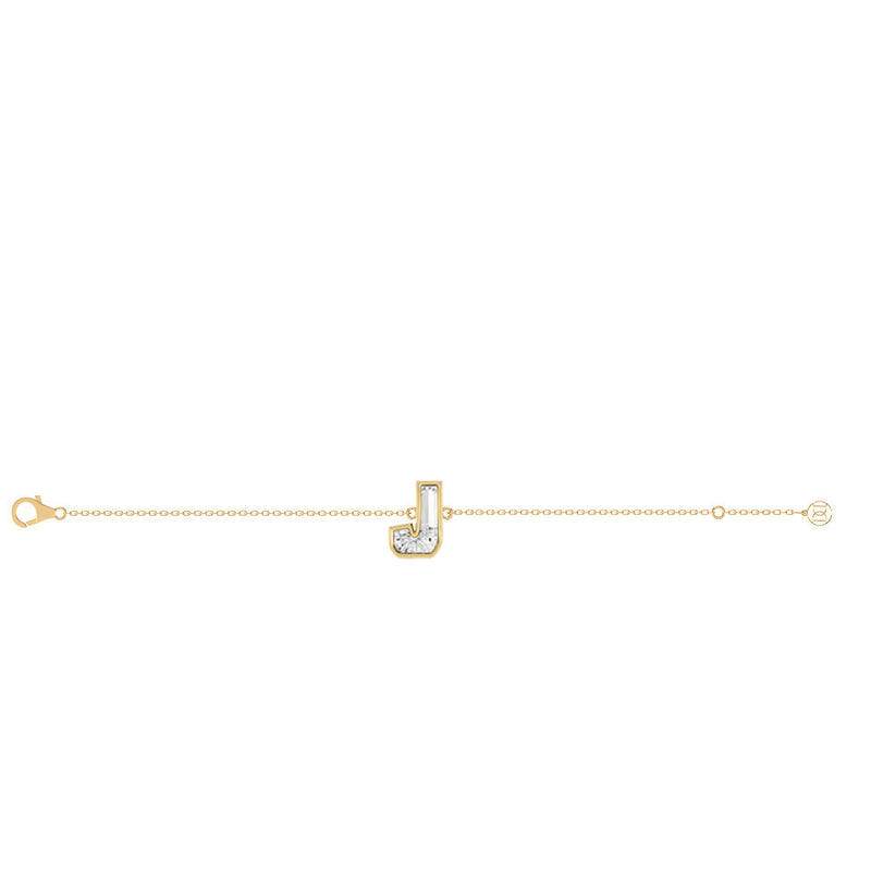 Alphabet Initial J 18K Gold, Rosegold or Whitegold Bracelet w. Solitaire Lab-Grown Diamond