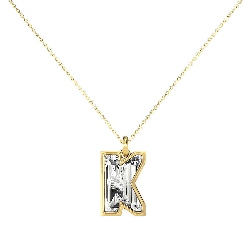 Alphabet 18K Gold, Rosegold or Whitegold Inital K Pendant w. Solitaire Lab-Grown Diamond