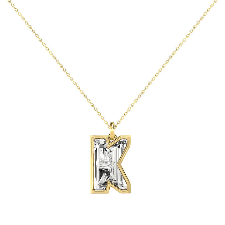 Alphabet 18K Gold, Rosegold or Whitegold Inital K Pendant w. Solitaire Lab-Grown Diamond