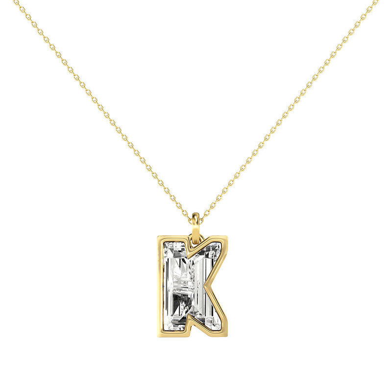 Alphabet 18K Gold, Rosegold or Whitegold Inital K Pendant w. Solitaire Lab-Grown Diamond