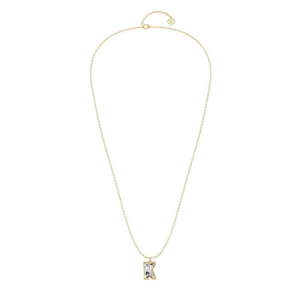 Alphabet 18K Gold, Rosegold or Whitegold Inital K Pendant w. Solitaire Lab-Grown Diamond