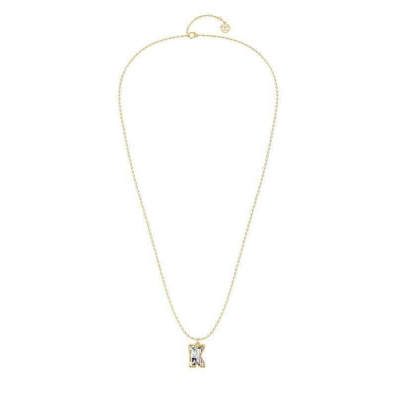 Alphabet 18K Gold, Rosegold or Whitegold Inital K Pendant w. Solitaire Lab-Grown Diamond