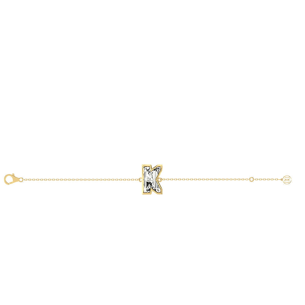 Alphabet Initial K 18K Gold, Rosegold or Whitegold Bracelet w. Solitaire Lab-Grown Diamond