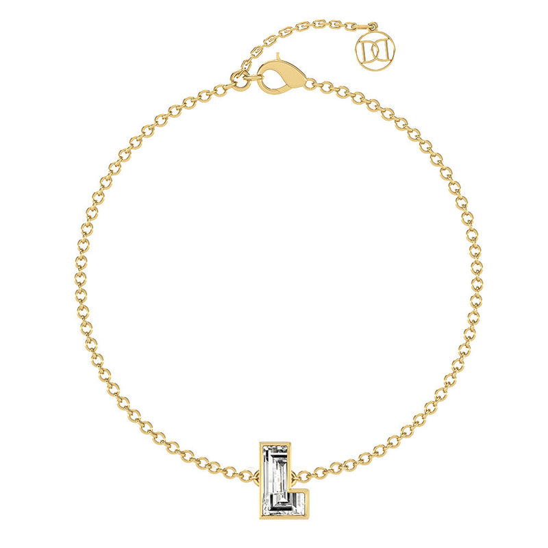 Alphabet Initial L 18K Gold, Rosegold or Whitegold Bracelet w. Solitaire Lab-Grown Diamond