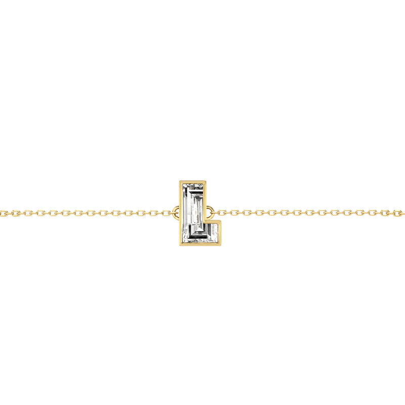 Alphabet Initial L 18K Gold, Rosegold or Whitegold Bracelet w. Solitaire Lab-Grown Diamond