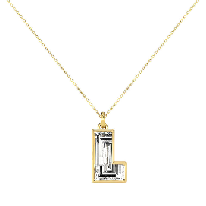 Alphabet 18K Gold, Rosegold or Whitegold Inital L Pendant w. Solitaire Lab-Grown Diamond