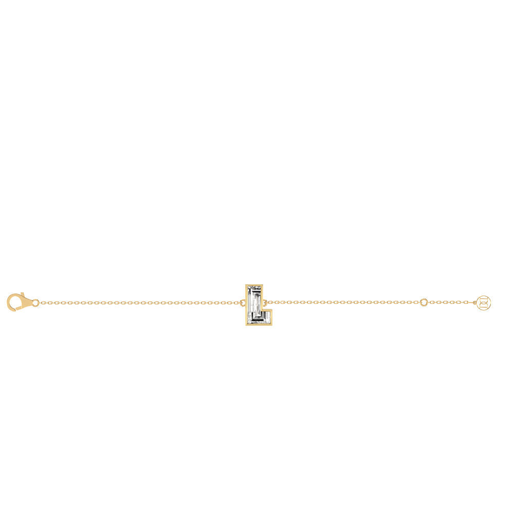 Alphabet Initial L 18K Gold, Rosegold or Whitegold Bracelet w. Solitaire Lab-Grown Diamond