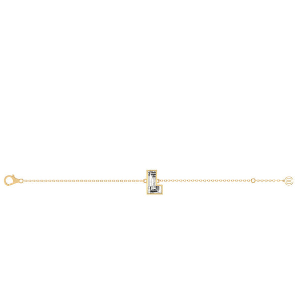 Alphabet Initial L 18K Gold, Rosegold or Whitegold Bracelet w. Solitaire Lab-Grown Diamond