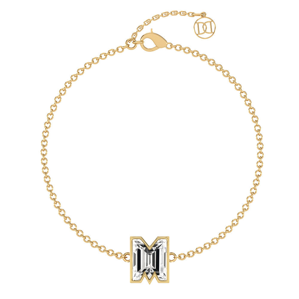 Alphabet Initial M 18K Gold, Rosegold or Whitegold Bracelet w. Solitaire Lab-Grown Diamond