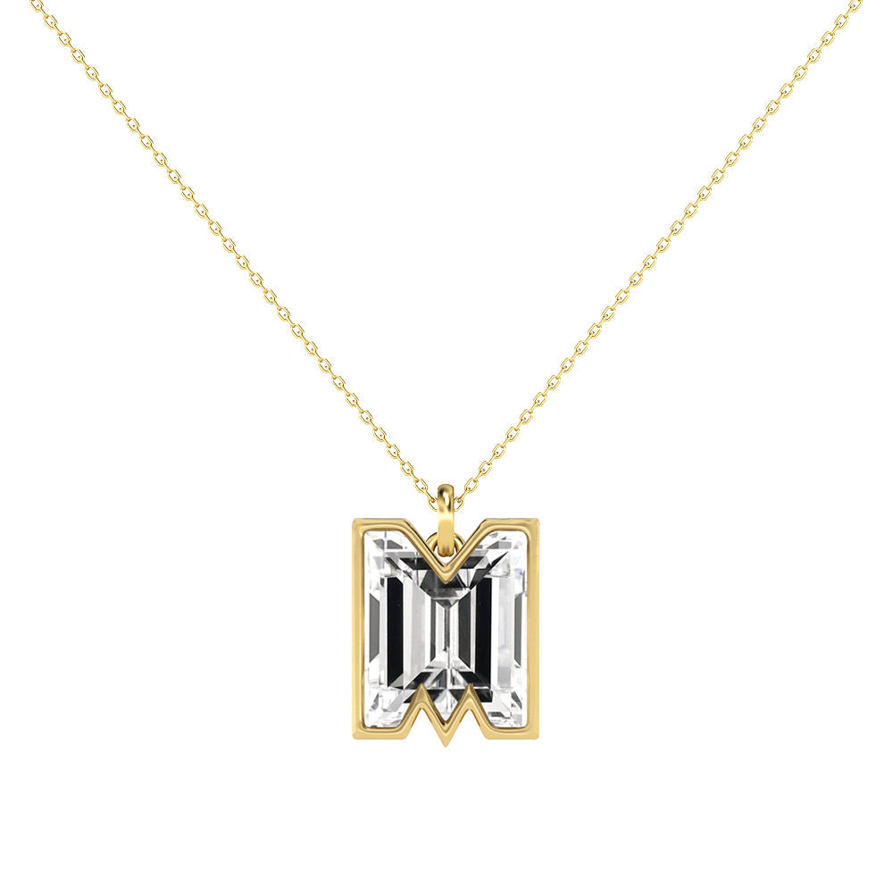 Alphabet 18K Gold, Rosegold or Whitegold Inital M Pendant w. Solitaire Lab-Grown Diamond