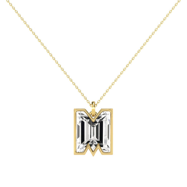 Alphabet 18K Gold, Rosegold or Whitegold Inital M Pendant w. Solitaire Lab-Grown Diamond