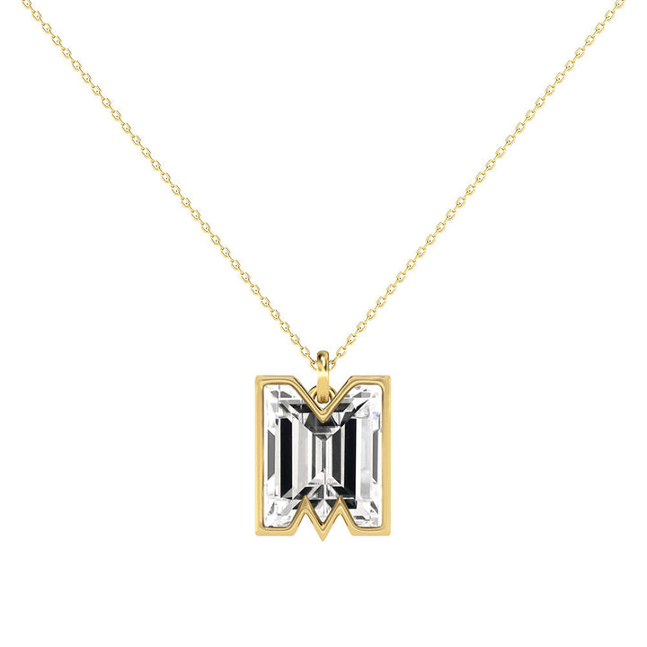 Alphabet 18K Gold, Rosegold or Whitegold Inital M Pendant w. Solitaire Lab-Grown Diamond