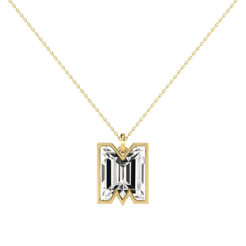 Alphabet 18K Gold, Rosegold or Whitegold Inital M Pendant w. Solitaire Lab-Grown Diamond