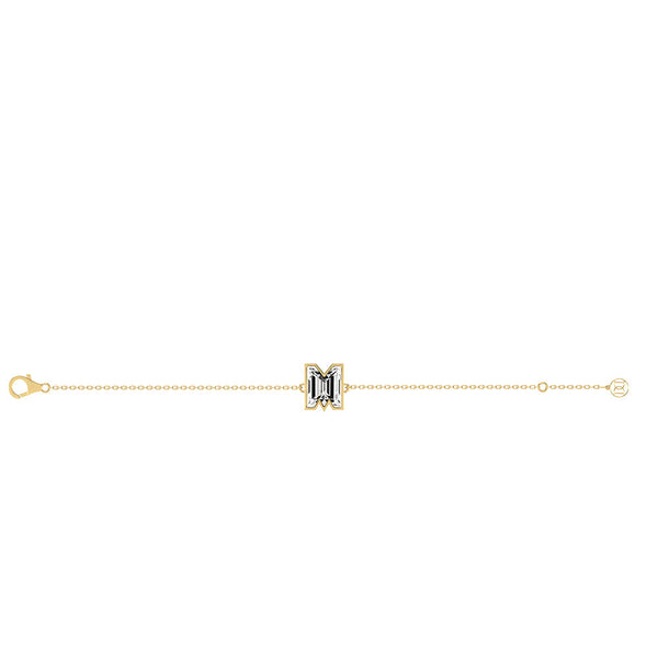 Alphabet Initial M 18K Gold, Rosegold or Whitegold Bracelet w. Solitaire Lab-Grown Diamond