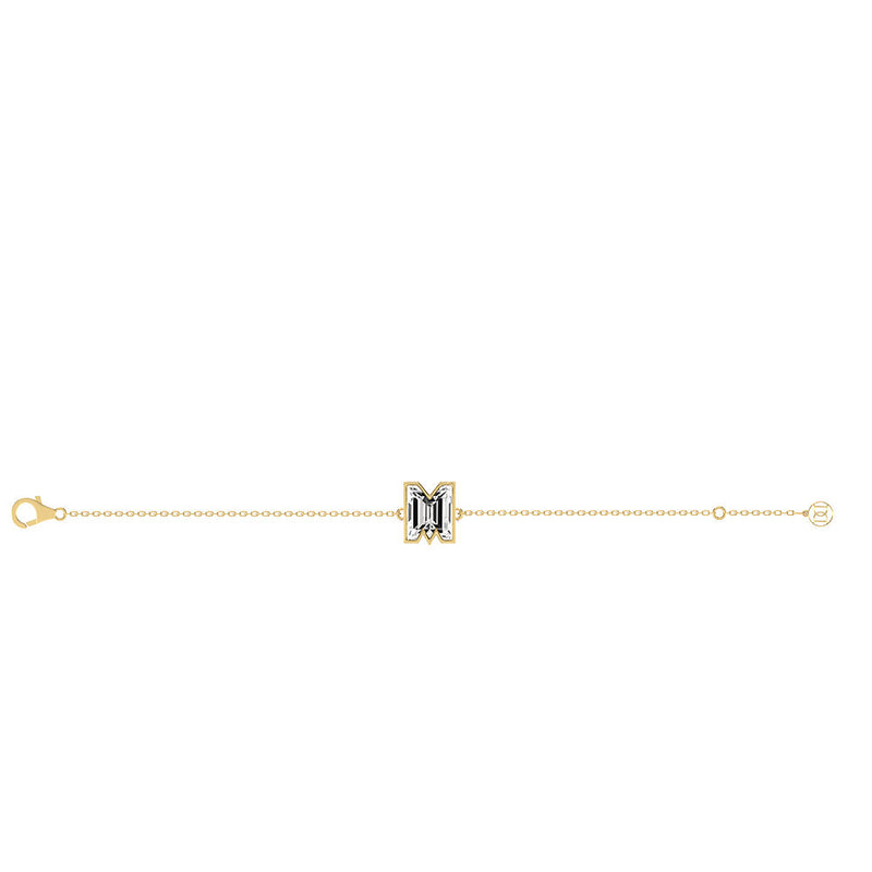 Alphabet Initial M 18K Gold, Rosegold or Whitegold Bracelet w. Solitaire Lab-Grown Diamond