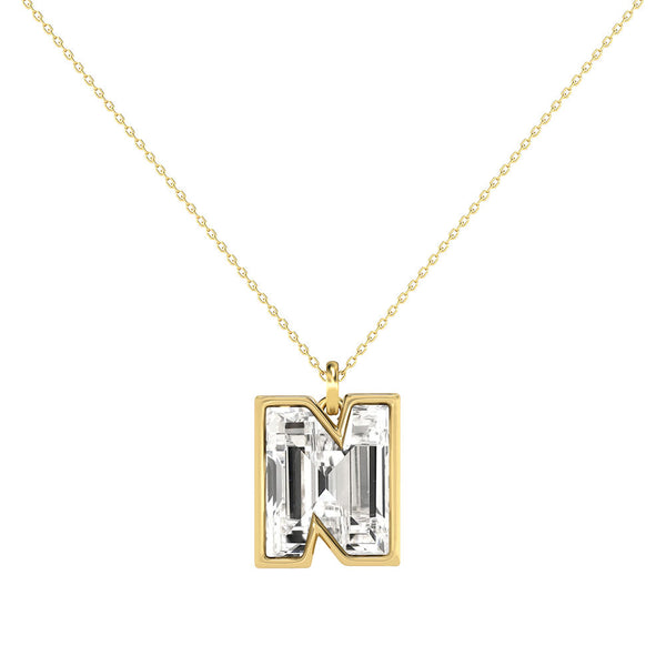 Alphabet 18K Gold, Rosegold or Whitegold Inital N Pendant w. Solitaire Lab-Grown Diamond