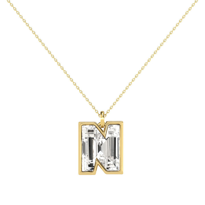 Alphabet 18K Gold, Rosegold or Whitegold Inital N Pendant w. Solitaire Lab-Grown Diamond