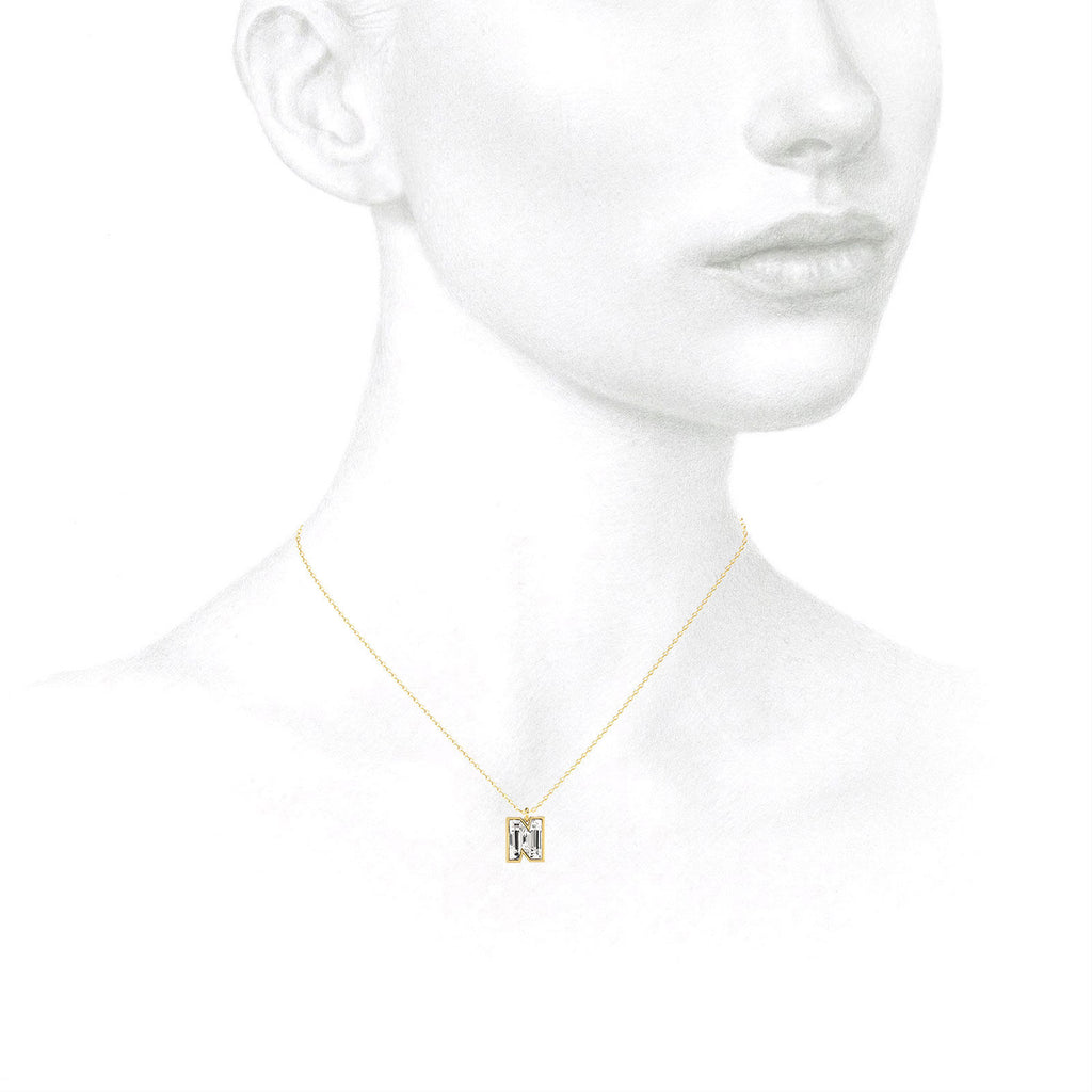 Alphabet 18K Gold, Rosegold or Whitegold Inital N Pendant w. Solitaire Lab-Grown Diamond