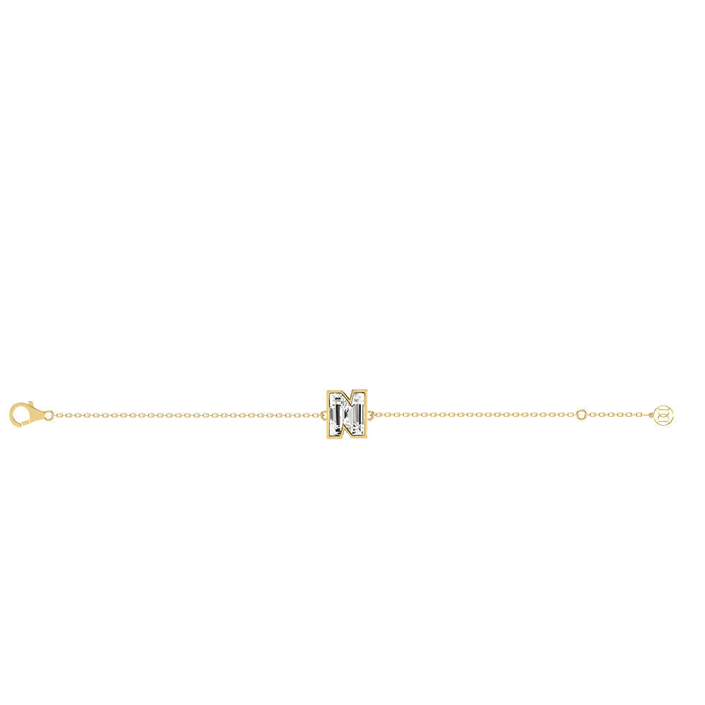 Alphabet Initial N 18K Gold, Rosegold or Whitegold Bracelet w. Solitaire Lab-Grown Diamond