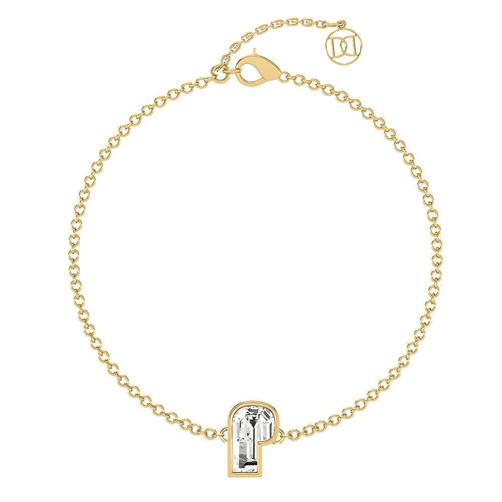 Alphabet Initial P 18K Gold, Rosegold or Whitegold Bracelet w. Solitaire Lab-Grown Diamond