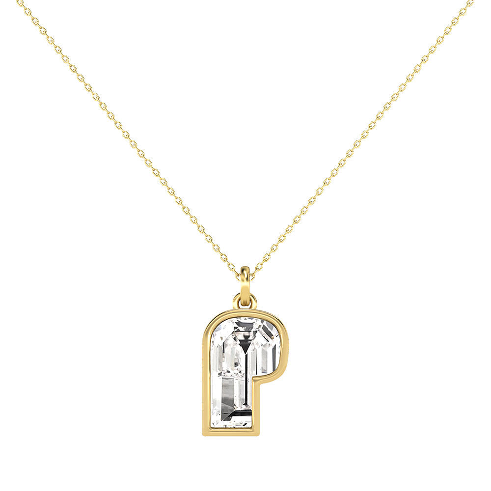 Alphabet 18K Gold, Rosegold or Whitegold Inital P Pendant w. Solitaire Lab-Grown Diamond