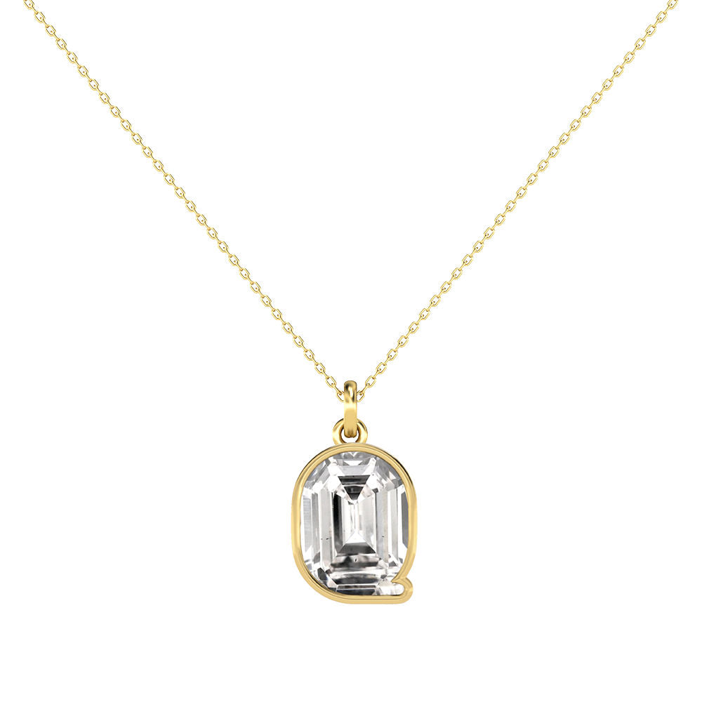 Alphabet 18K Gold, Rosegold or Whitegold Inital Q Pendant w. Solitaire Lab-Grown Diamond