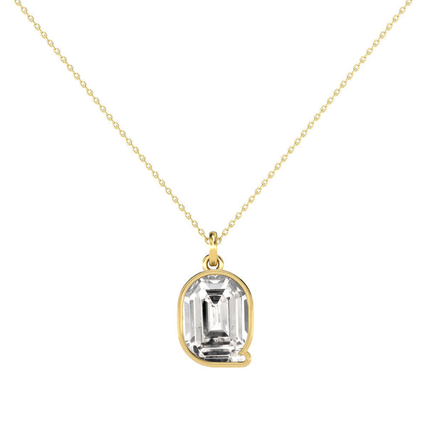 Alphabet 18K Gold, Rosegold or Whitegold Inital Q Pendant w. Solitaire Lab-Grown Diamond