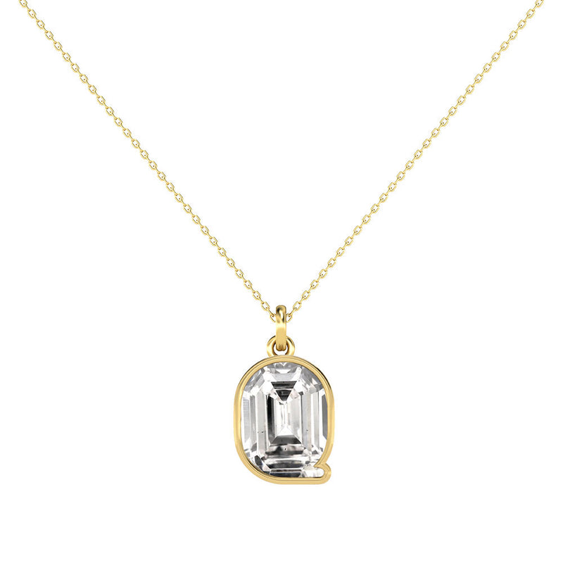 Alphabet 18K Gold, Rosegold or Whitegold Inital Q Pendant w. Solitaire Lab-Grown Diamond