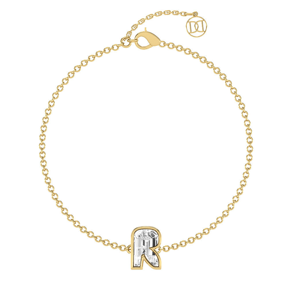 Alphabet Initial R 18K Gold, Rosegold or Whitegold Bracelet w. Solitaire Lab-Grown Diamond