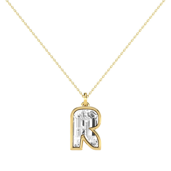 Alphabet 18K Gold, Rosegold or Whitegold Inital R Pendant w. Solitaire Lab-Grown Diamond