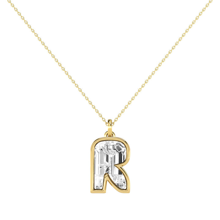 Alphabet 18K Gold, Rosegold or Whitegold Inital R Pendant w. Solitaire Lab-Grown Diamond