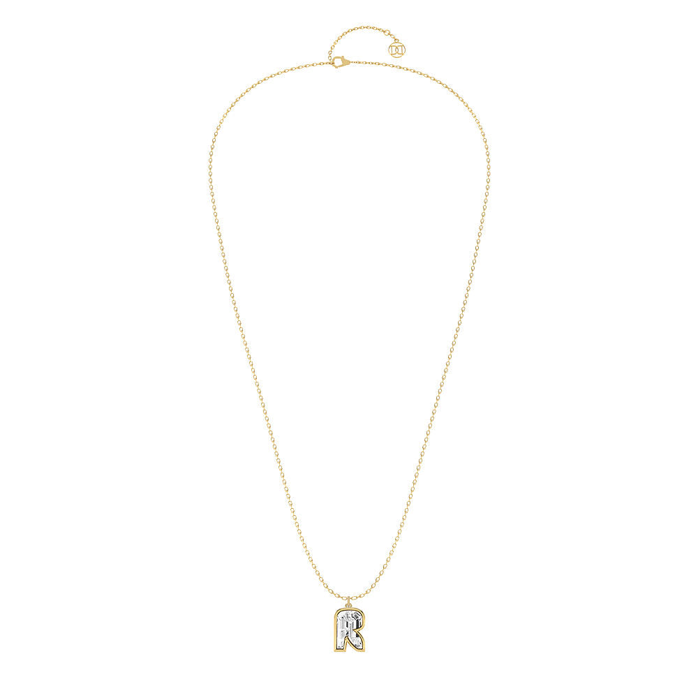 Alphabet 18K Gold, Rosegold or Whitegold Inital R Pendant w. Solitaire Lab-Grown Diamond