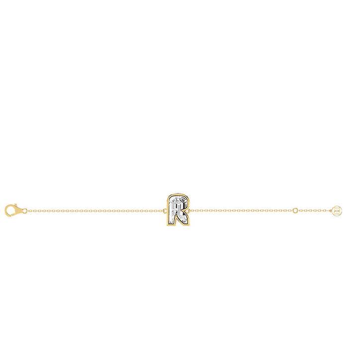 Alphabet Initial R 18K Gold, Rosegold or Whitegold Bracelet w. Solitaire Lab-Grown Diamond