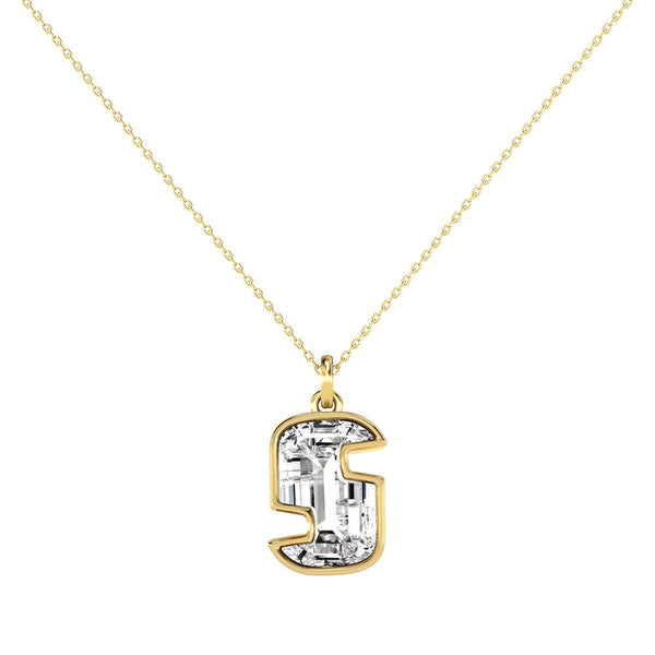 Alphabet 18K Gold, Rosegold or Whitegold Inital S Pendant w. Solitaire Lab-Grown Diamond