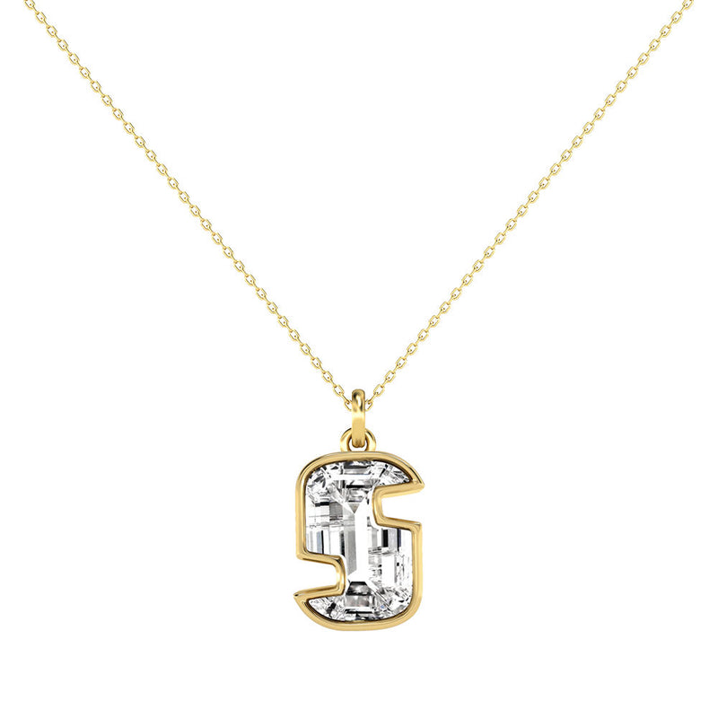 Alphabet 18K Gold, Rosegold or Whitegold Inital S Pendant w. Solitaire Lab-Grown Diamond