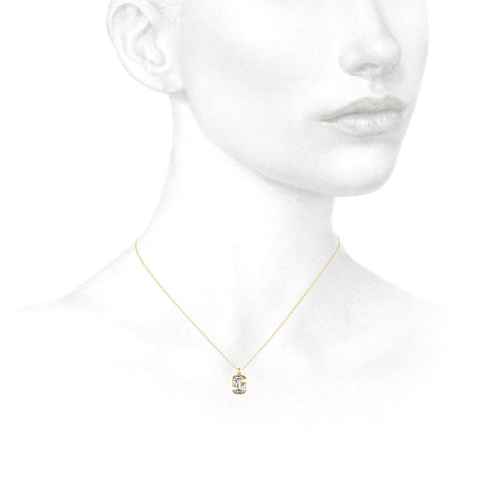 Alphabet 18K Gold, Rosegold or Whitegold Inital S Pendant w. Solitaire Lab-Grown Diamond