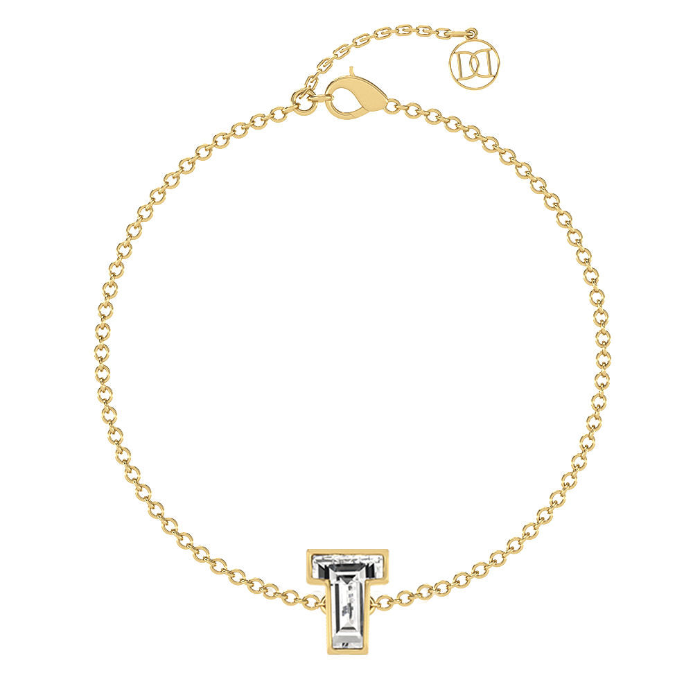 Alphabet Initial T 18K Gold, Rosegold or Whitegold Bracelet w. Solitaire Lab-Grown Diamond