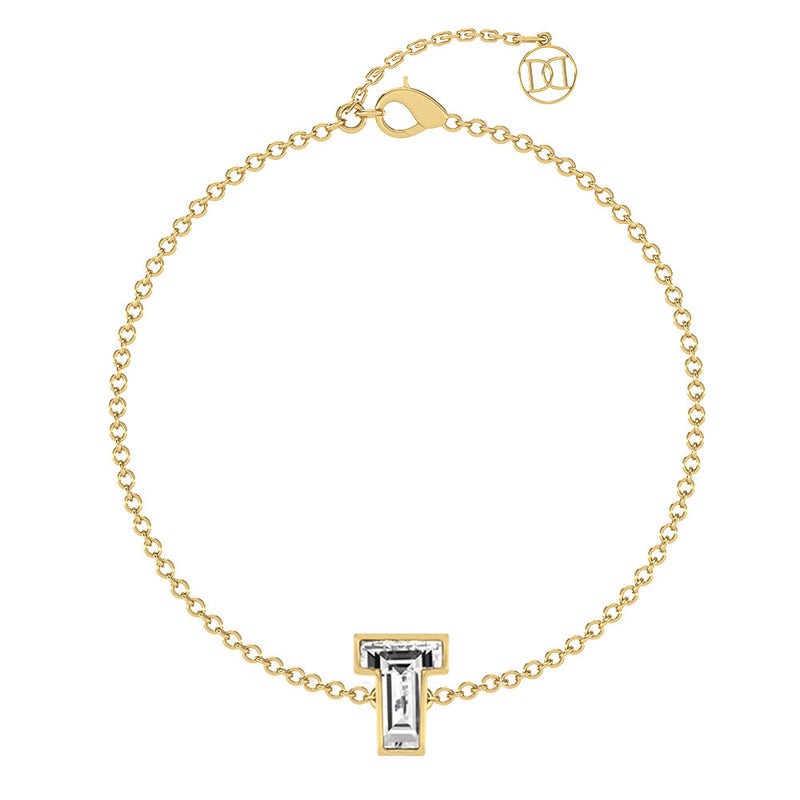 Alfabet Bogstav T 18K Guld, Rosaguld eller Hvidguld Armbånd m. Solitaire Lab-Grown Diamant