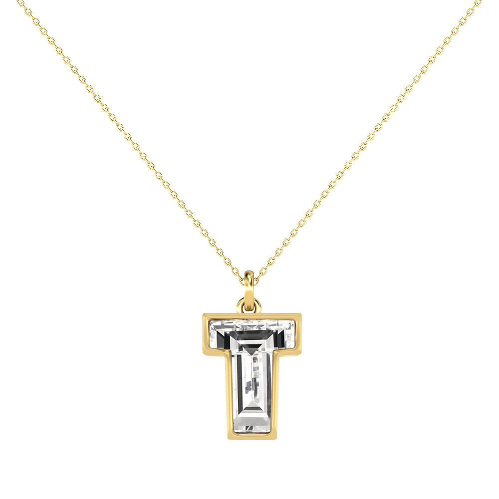 Alphabet 18K Gold, Rosegold or Whitegold Inital T Pendant w. Solitaire Lab-Grown Diamond