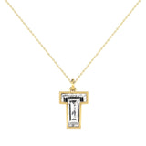 Alphabet 18K Gold, Rosegold or Whitegold Inital T Pendant w. Solitaire Lab-Grown Diamond