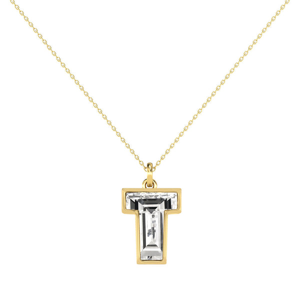 Alphabet 18K Gold, Rosegold or Whitegold Inital T Pendant w. Solitaire Lab-Grown Diamond
