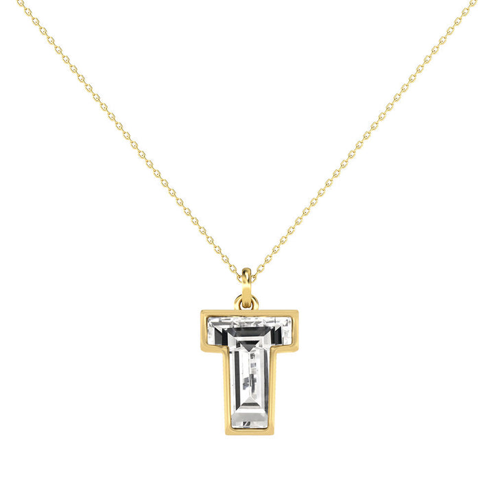 Alphabet 18K Gold, Rosegold or Whitegold Inital T Pendant w. Solitaire Lab-Grown Diamond