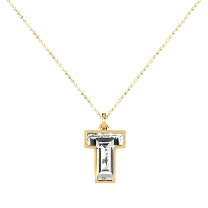 Alphabet 18K Gold, Rosegold or Whitegold Inital T Pendant w. Solitaire Lab-Grown Diamond