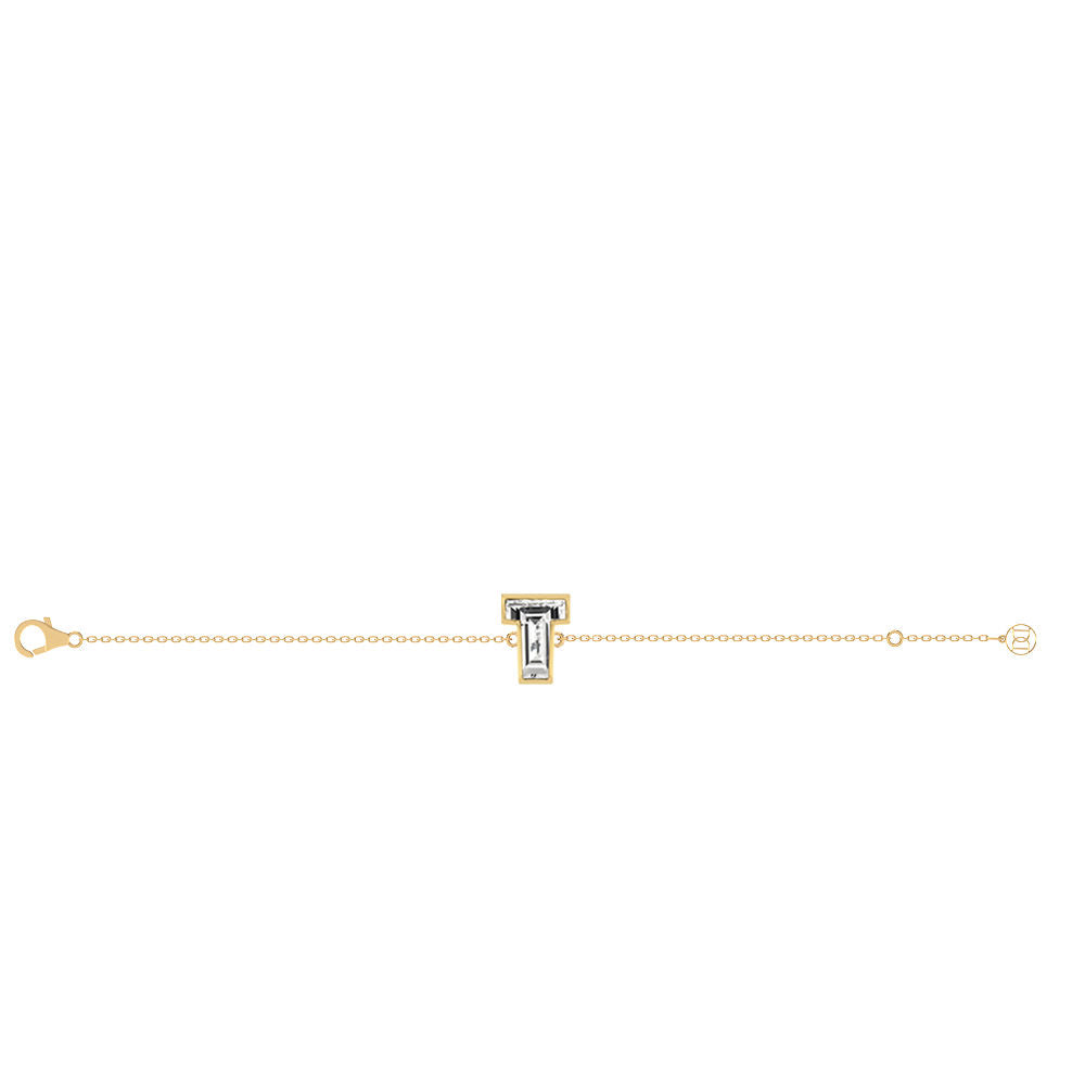 Alfabet Bogstav T 18K Guld, Rosaguld eller Hvidguld Armbånd m. Solitaire Lab-Grown Diamant
