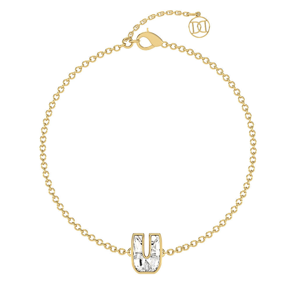 Alfabet Bogstav U 18K Guld, Rosaguld eller Hvidguld Armbånd m. Solitaire Lab-Grown Diamant
