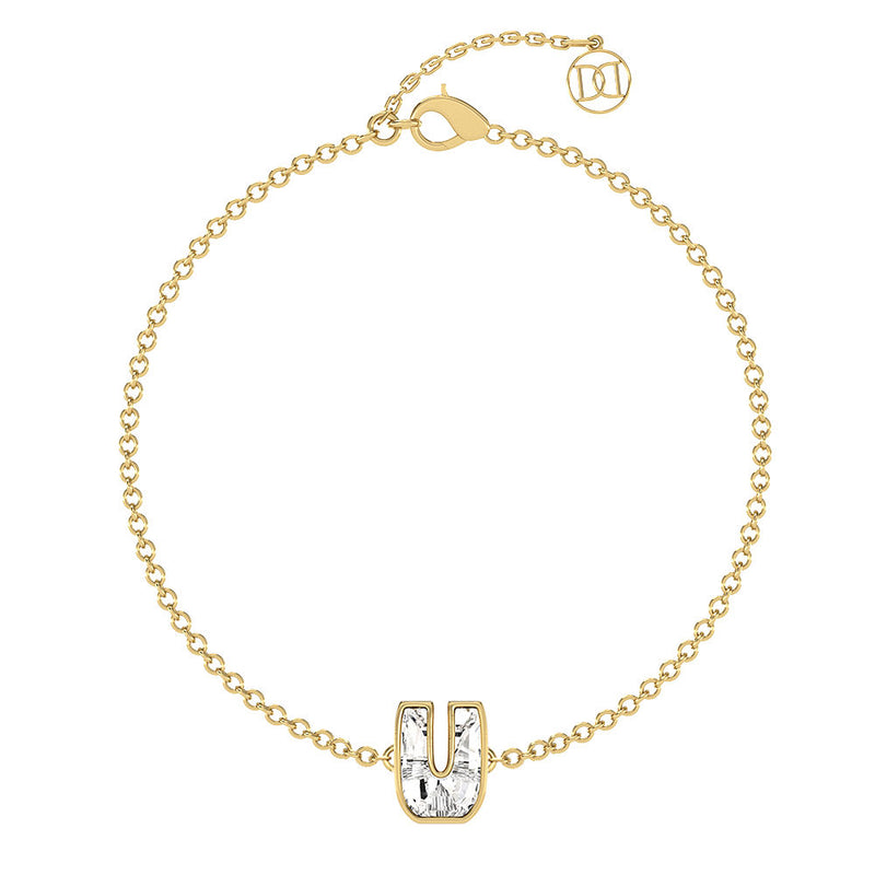 Alfabet Bogstav U 18K Guld, Rosaguld eller Hvidguld Armbånd m. Solitaire Lab-Grown Diamant