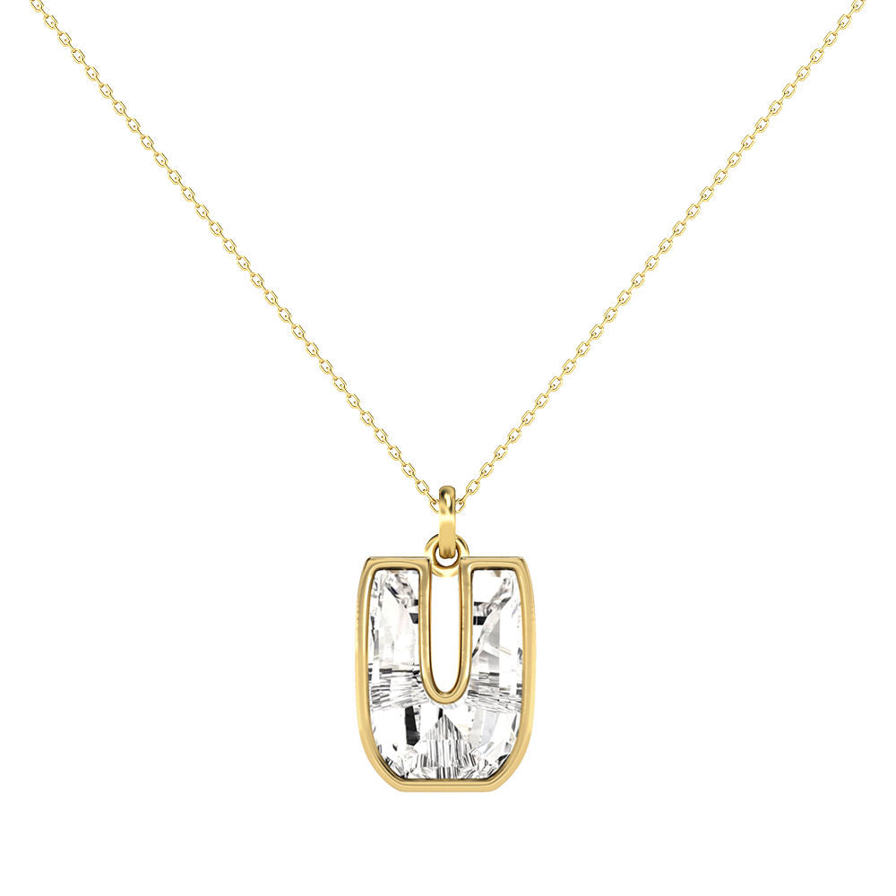 Alphabet 18K Gold, Rosegold or Whitegold Inital U Pendant w. Solitaire Lab-Grown Diamond