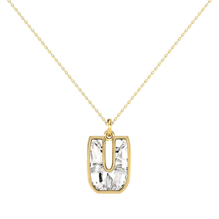Alphabet 18K Gold, Rosegold or Whitegold Inital U Pendant w. Solitaire Lab-Grown Diamond