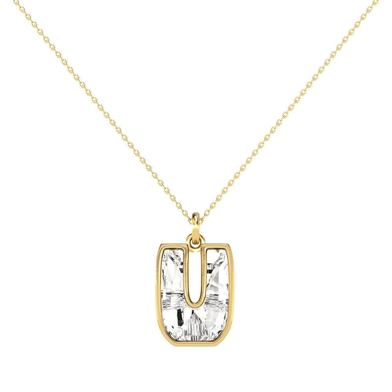 Alphabet 18K Gold, Rosegold or Whitegold Inital U Pendant w. Solitaire Lab-Grown Diamond