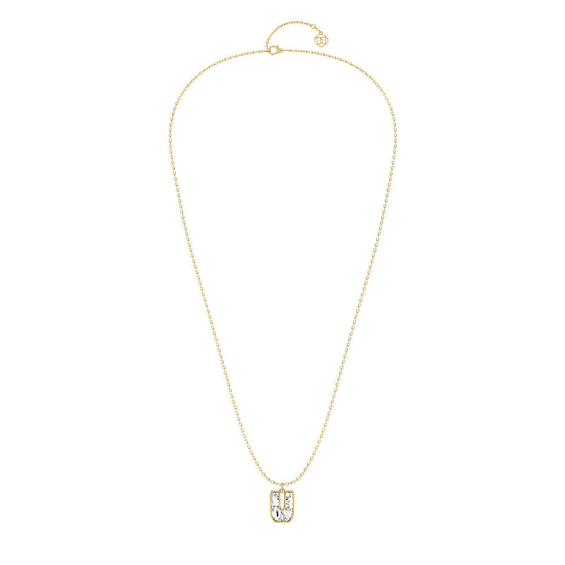 Alphabet 18K Gold, Rosegold or Whitegold Inital U Pendant w. Solitaire Lab-Grown Diamond